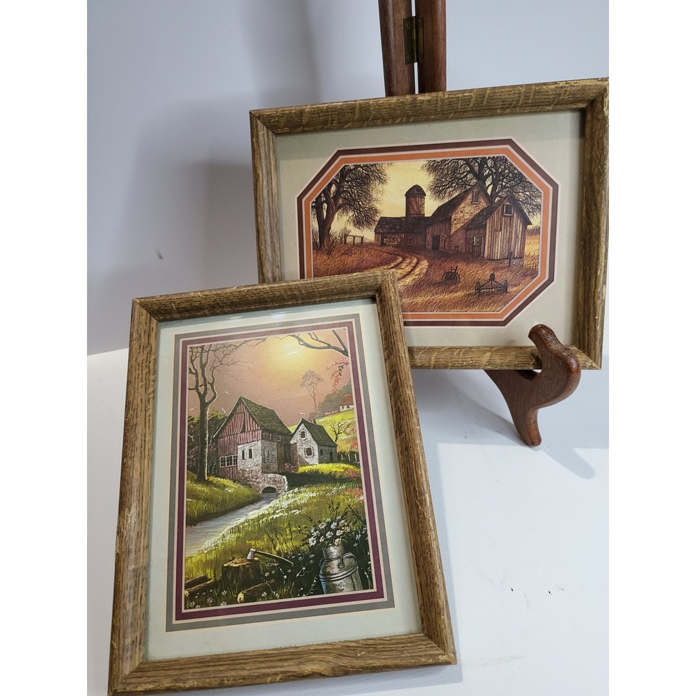 Vintage Arthur A Kaplan Country Farm Landscape Framed Prints Set of 2 Rustic 7x9 - Picture 4 of 9